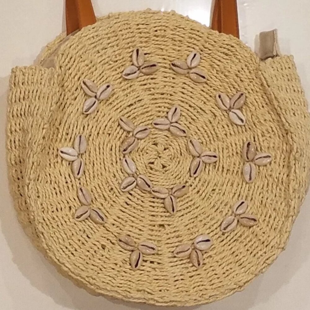 Woman's Round Straw Handbag Summer Large Beach Boho Tote Shoulder Bag w/ zipper
